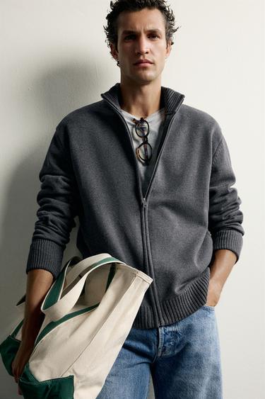 ZIP-UP KNIT CARDIGAN - Charcoal by Zara