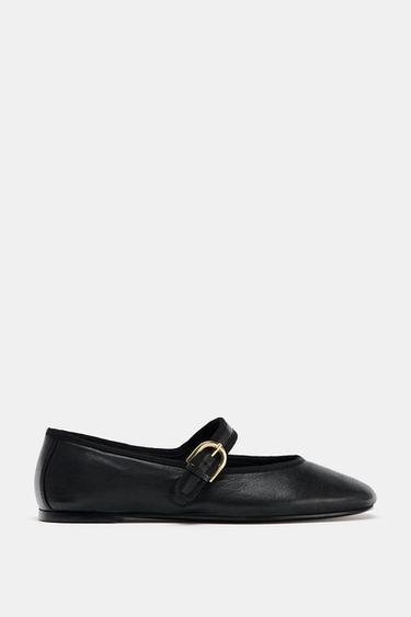BAILARINA PLANA PIEL - Negro de Zara