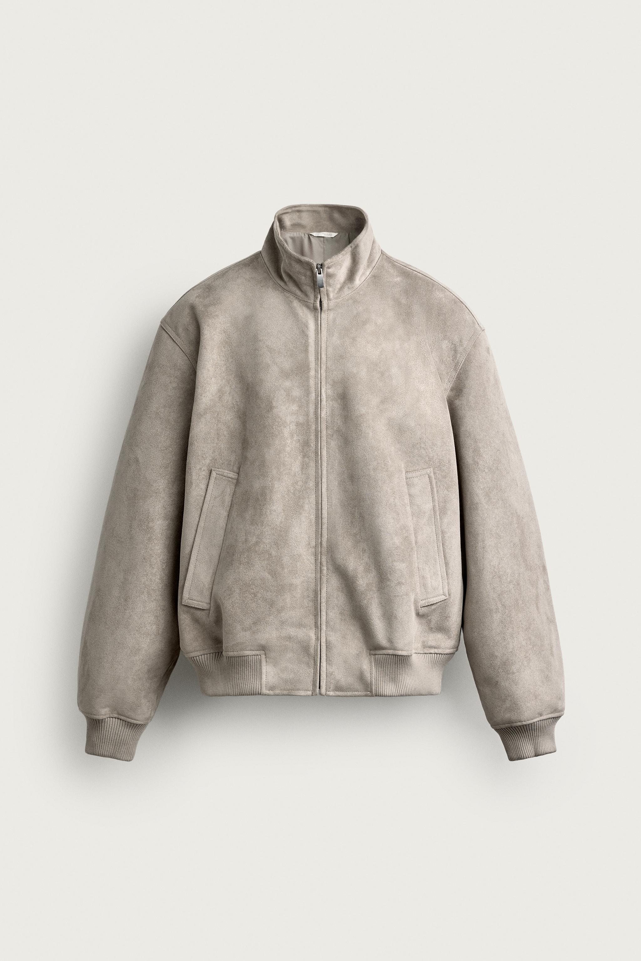 REGULAR FIT FAUX SUEDE JACKET — Light gray
