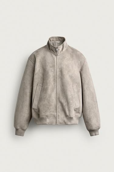 REGULAR FIT FAUX SUEDE JACKET - Light grey by Zara