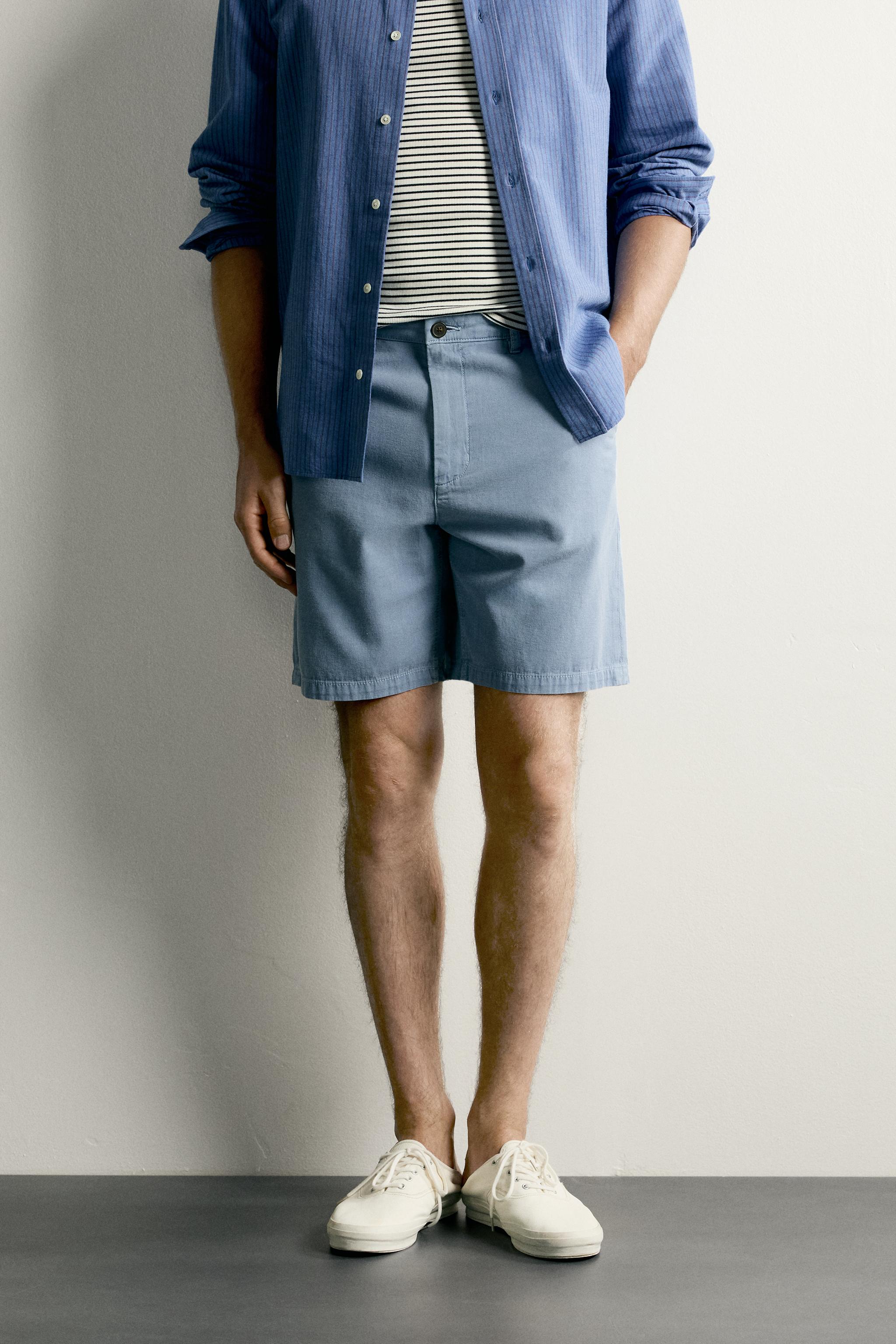 WASHED REGULAR FIT SHORTS — Light blue