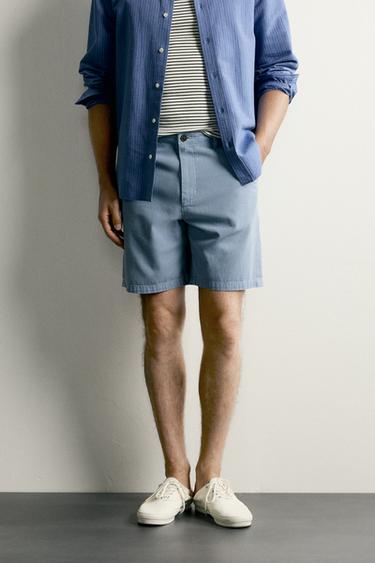 QUẦN SHORT BERMUDA VẢI BẠC MÀU DÁNG REGULAR FIT - Màu xanh nhạt từ Zara