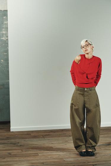 DOUBLE LAYER KNIT CARDIGAN SWEATER - Red by Zara