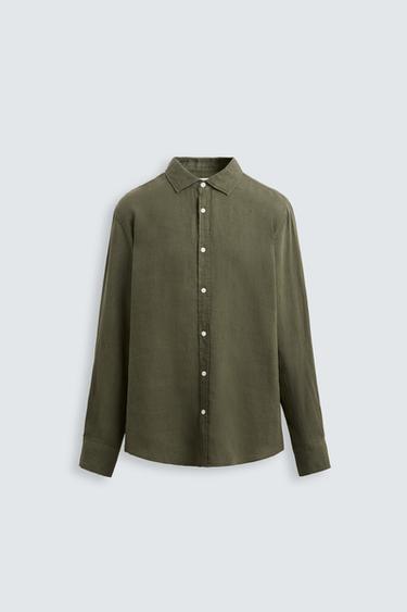 CAMISA 100% LINHO - Verde-oliva-escuro da Zara
