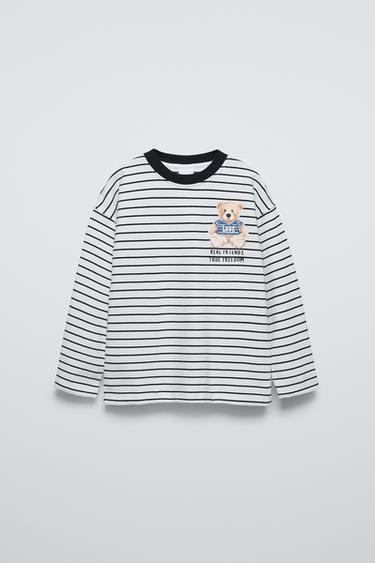 Zara BEAR STRIPED SHIRT - Black / White