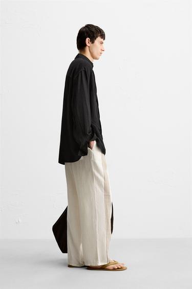PANTALON 100 % LIN BRODÉ - Blanc cassé de Zara - Image 3