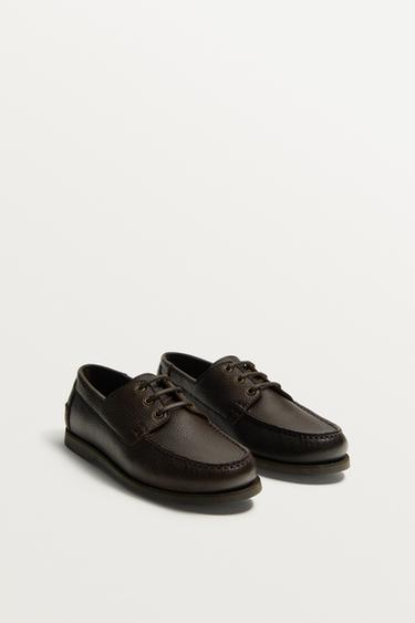 LEATHER DECK SHOES - Brown by Zara