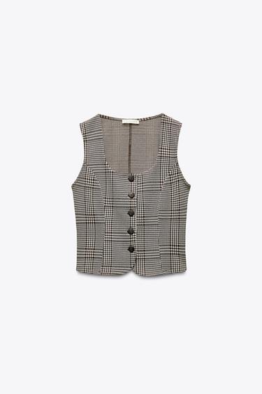 INTERLOCK VEST TOP - Ecru / Brown by Zara