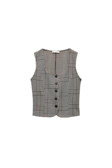 TOP CHALECO INTERLOCK - Crudo / Marrón de Zara - Imagen 0