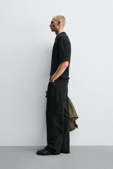 POLO EN MAILLE TEXTURÉE RELAXED FIT - Noir de Zara - Image 3