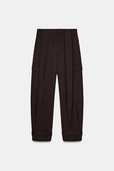 PANTALON CARGO À PINCES ZW COLLECTION - Chocolat de Zara - Image 6