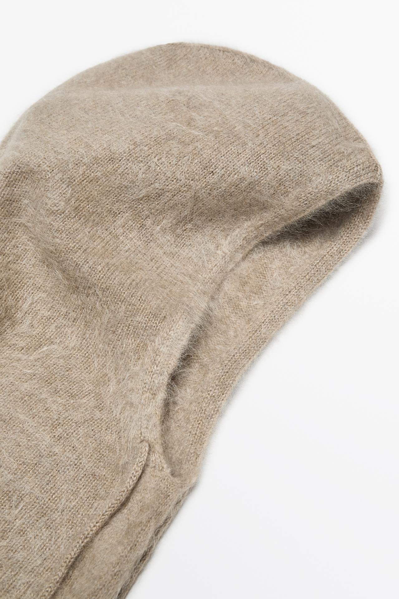 100% cashmere drawstring knit balaclava — Ecru