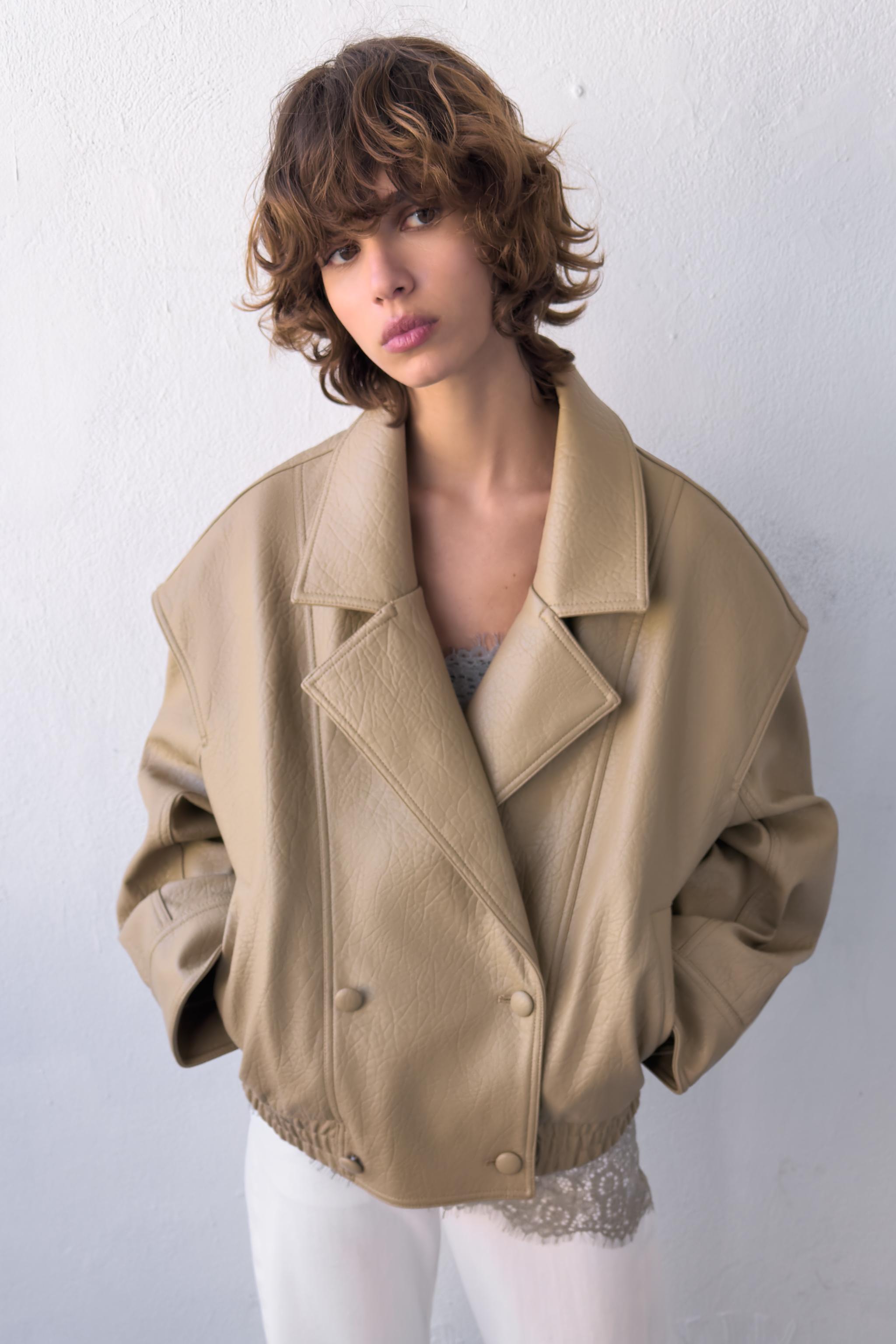 FAUX LEATHER BOMBER JACKET — Stone (alternate view)