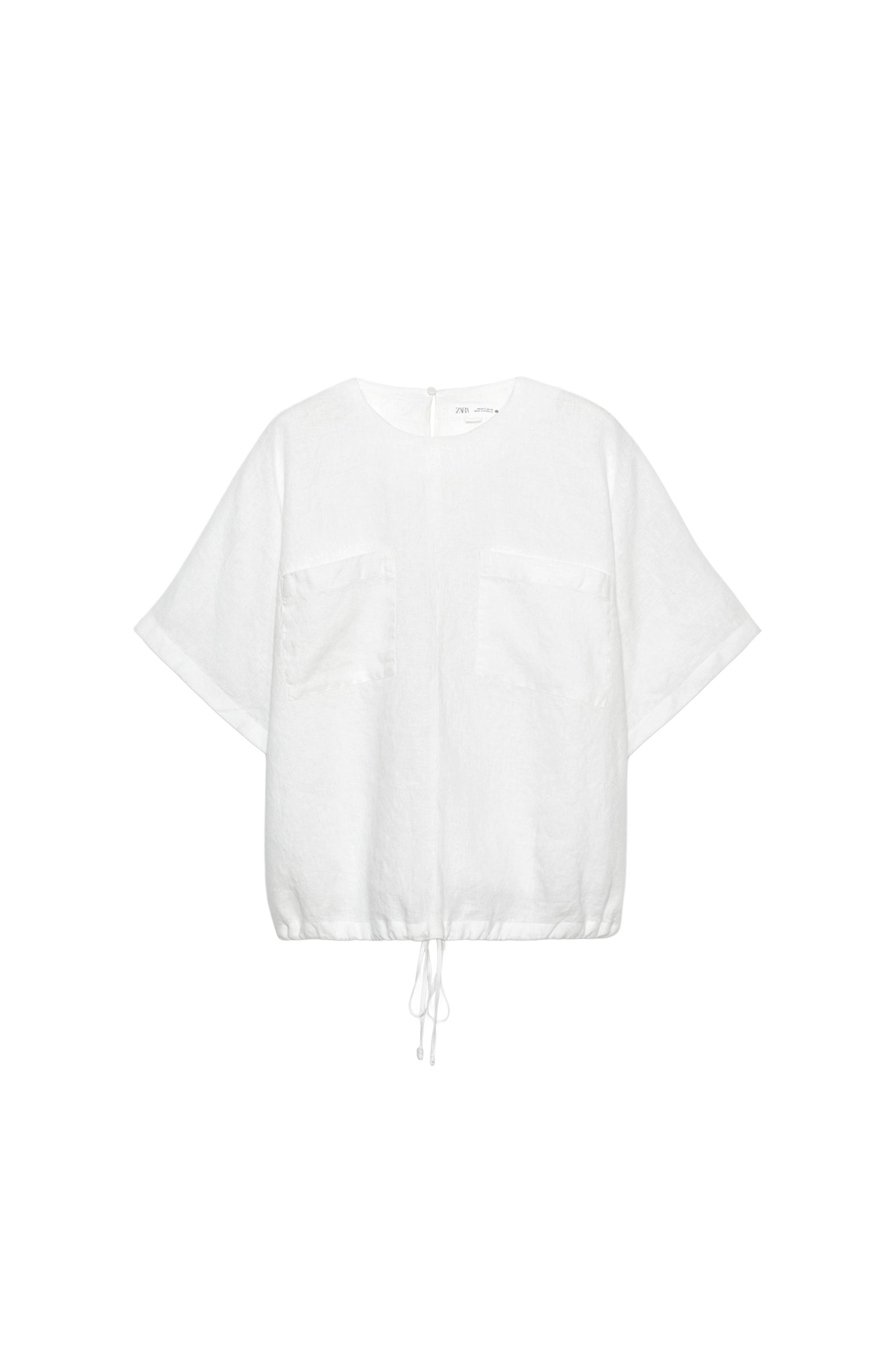 100% LINEN LACED TOP ZW COLLECTION - Black | ZARA United States