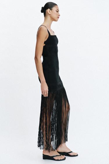 ROBE LONGUE À FRANGES - Noir de Zara - Image 4