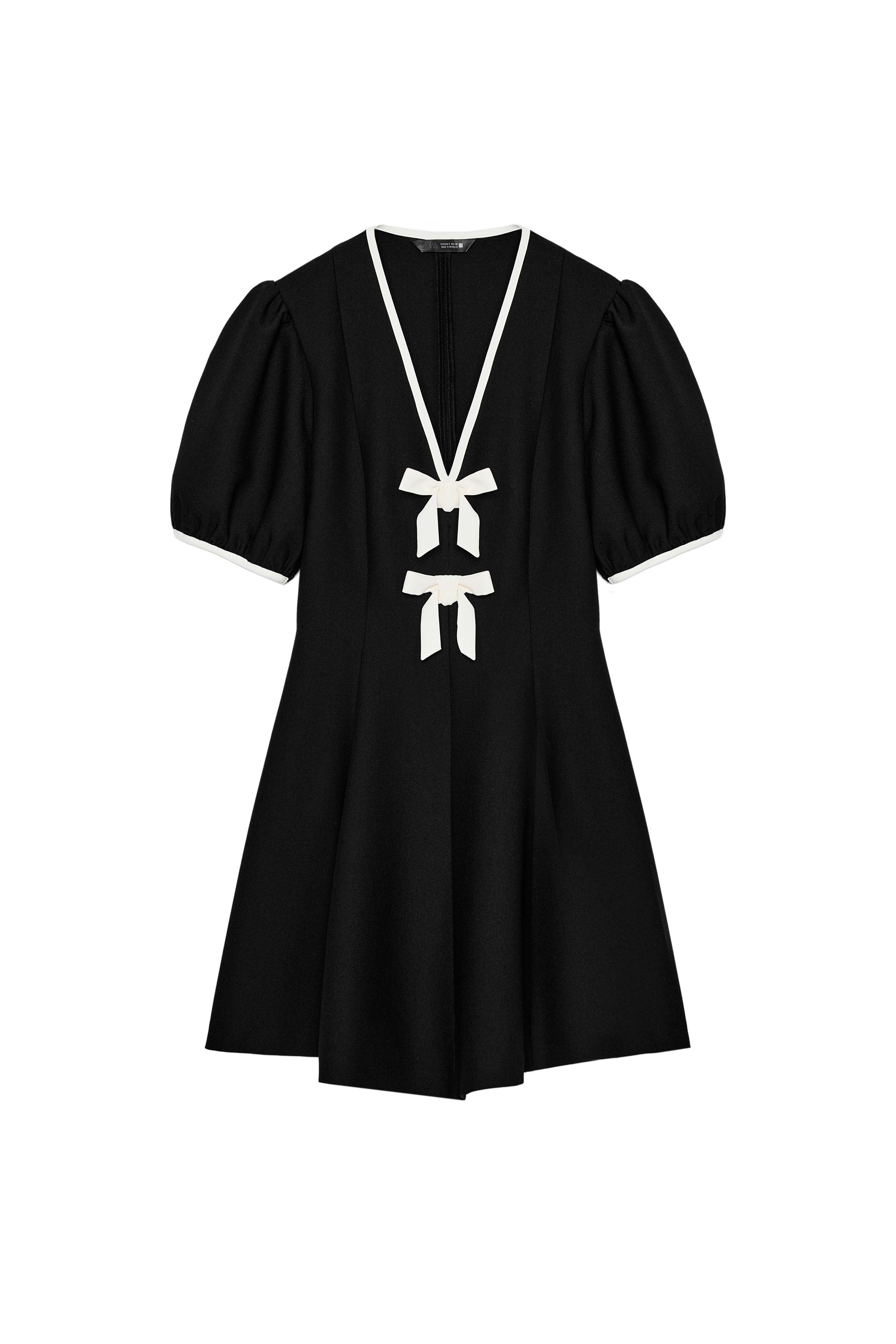 zara black mini dress with bow Blue Floral Short Sleeve Midi Dress - All Dresses