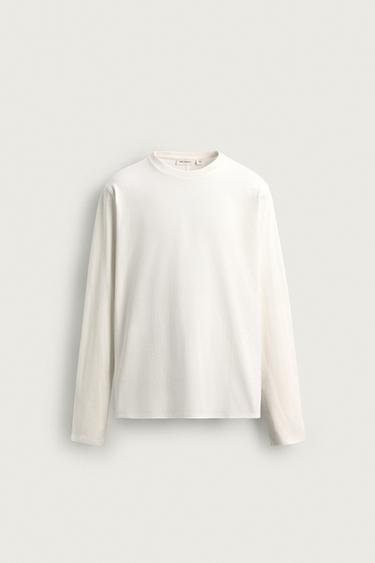 MEDIUM WEIGHT ORIGINS LONG SLEEVE T-SHIRT - Oyster-white by Zara