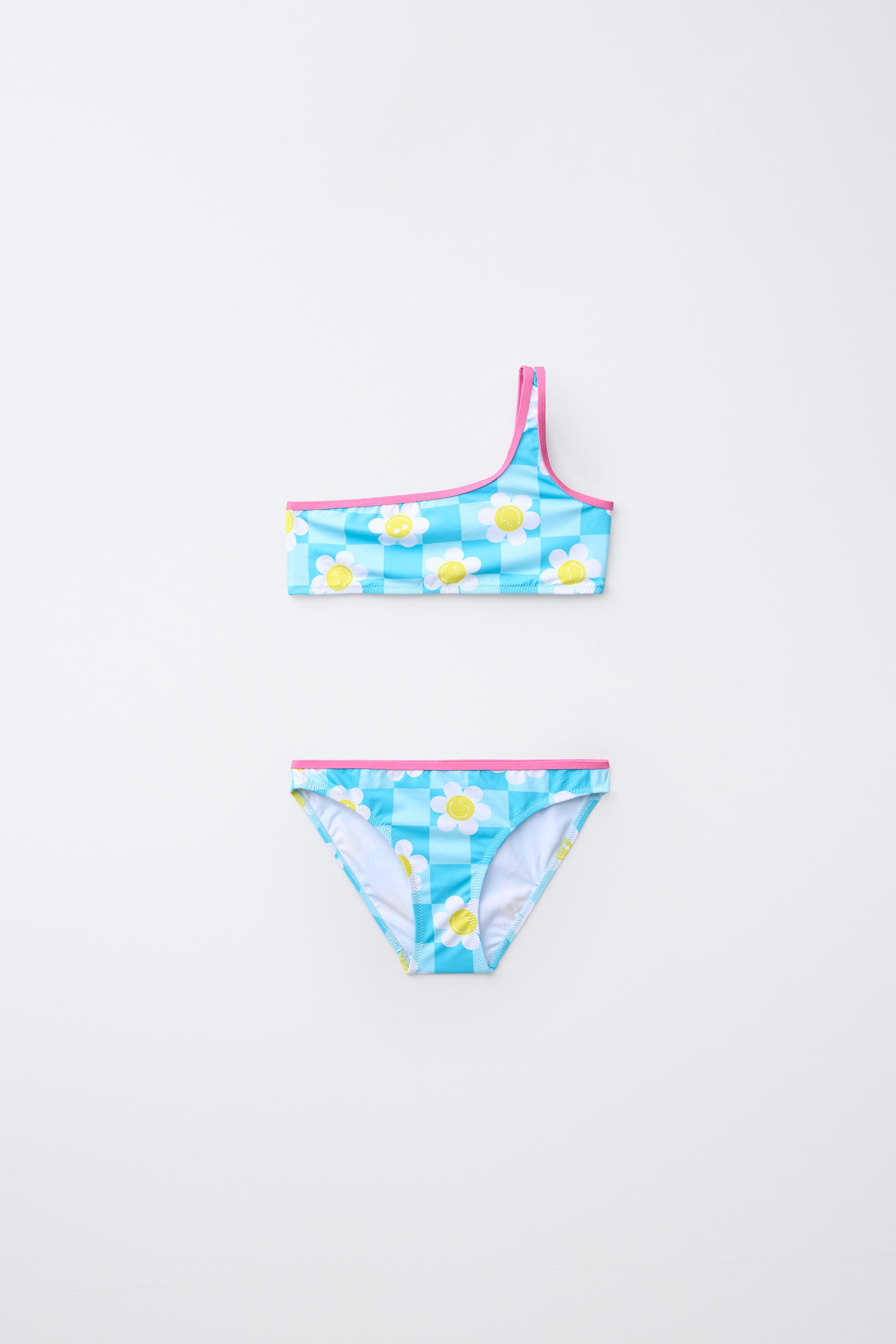 AGES 6-14 / CHECKERED SMILEYWORLD® BIKINI - Turquoise | ZARA