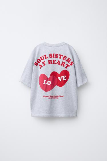 T-SHIRT IMPRIMÉ CŒURS - Gris / Marron clair de Zara - Image 1