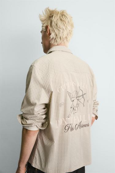 CUPID PRINT CHECK SHIRT - Ecru by Zara - Image 6