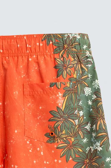 LONG FLORAL PRINT SWIMMING TRUNKS - Coral by Zara - Image 9