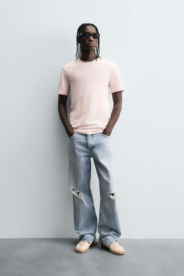 CAMISETA SLIM FIT - Rosa de Zara - Imagen 0