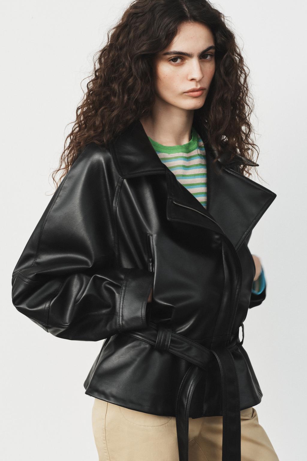 FAUX LEATHER JACKET WITH BELT
