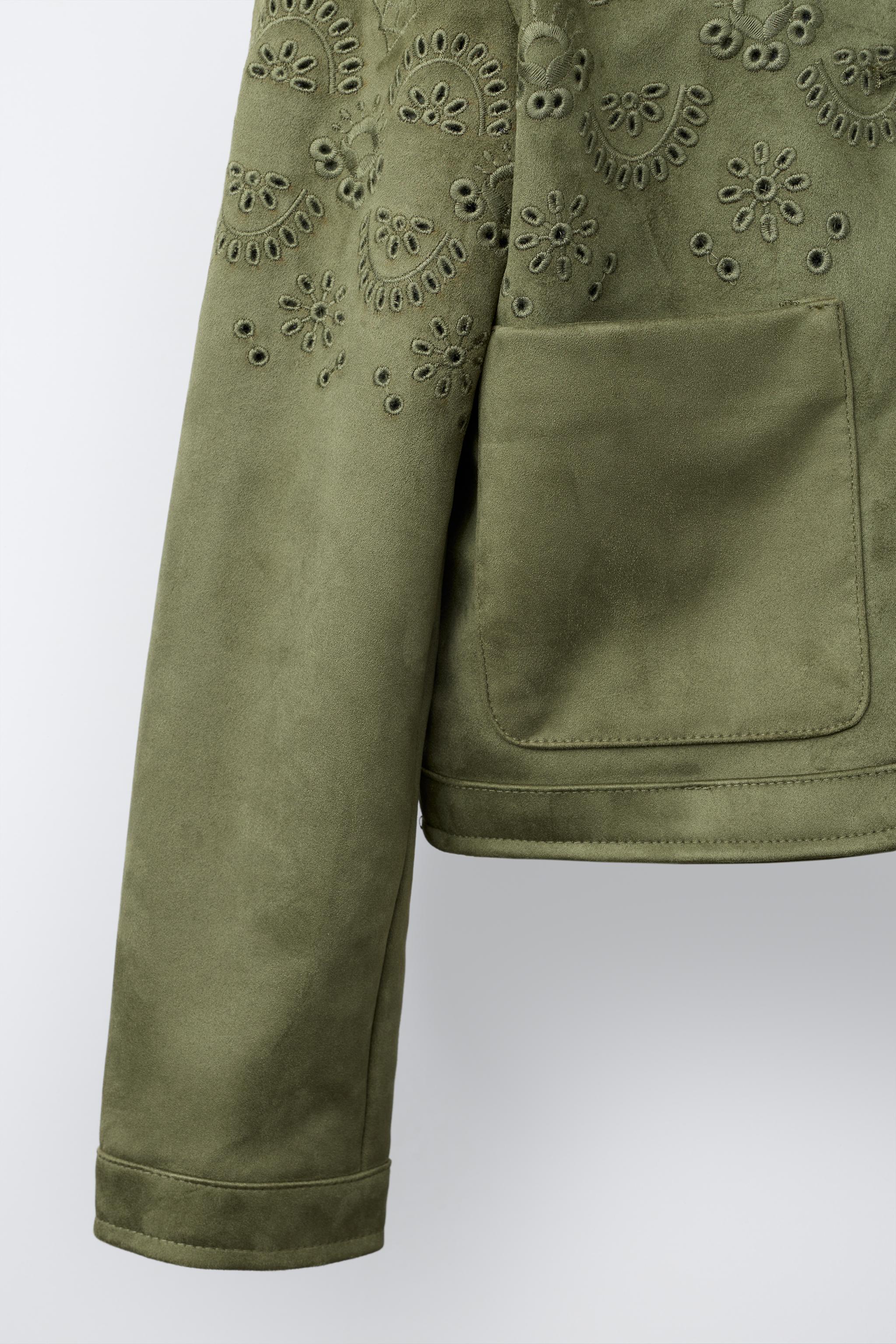 刺繍入りフェイクスエードジャケット - カーキ | ZARA Japan / 日本