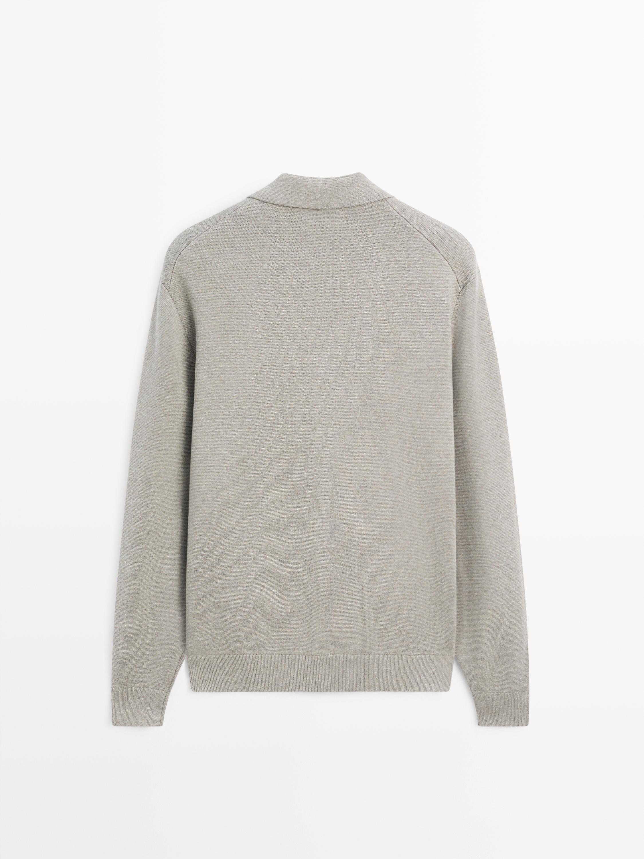 100% cotton knit cardigan with polo collar