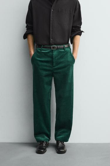 RELAXED FIT CORDUROY TROUSERS - GREEN by Zara