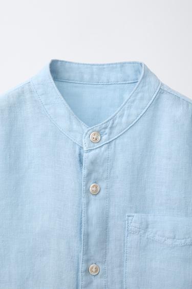 CHEMISE À COL MAO EN LIN - Bleu de Zara - Image 2