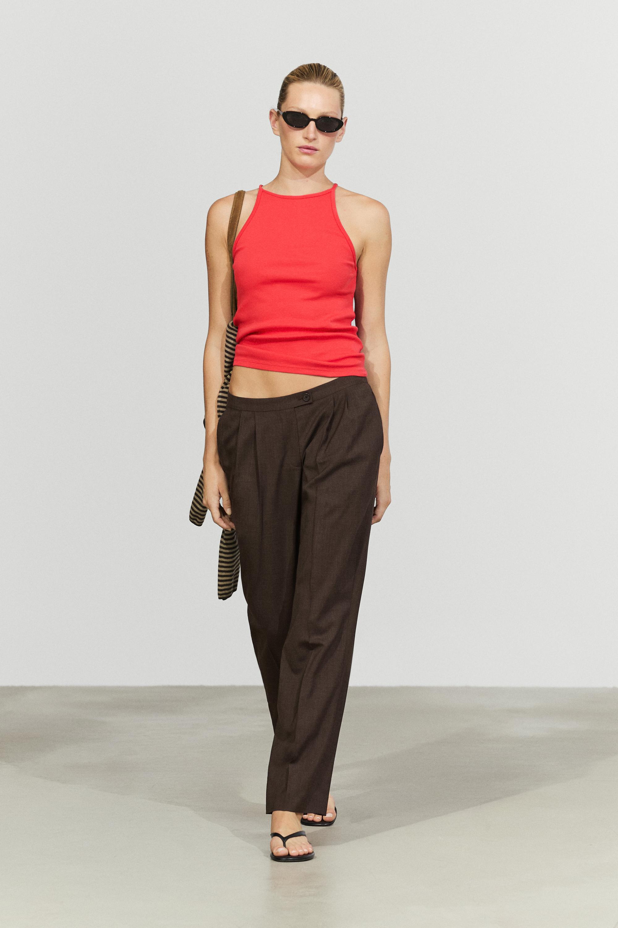 Cotton blend poplin pleated pants — Chocolate