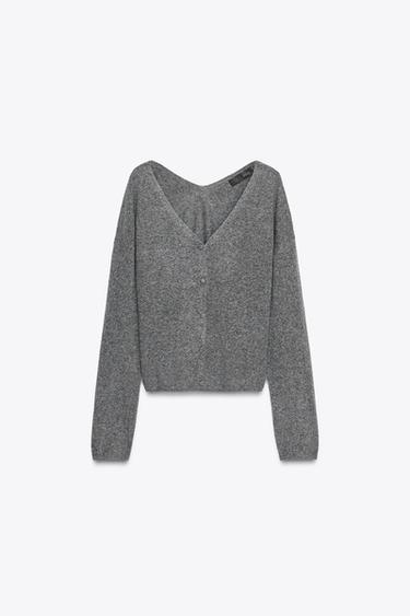 WOOL AND CASHMERE V-NECK CARDIGAN - Grey by Zara