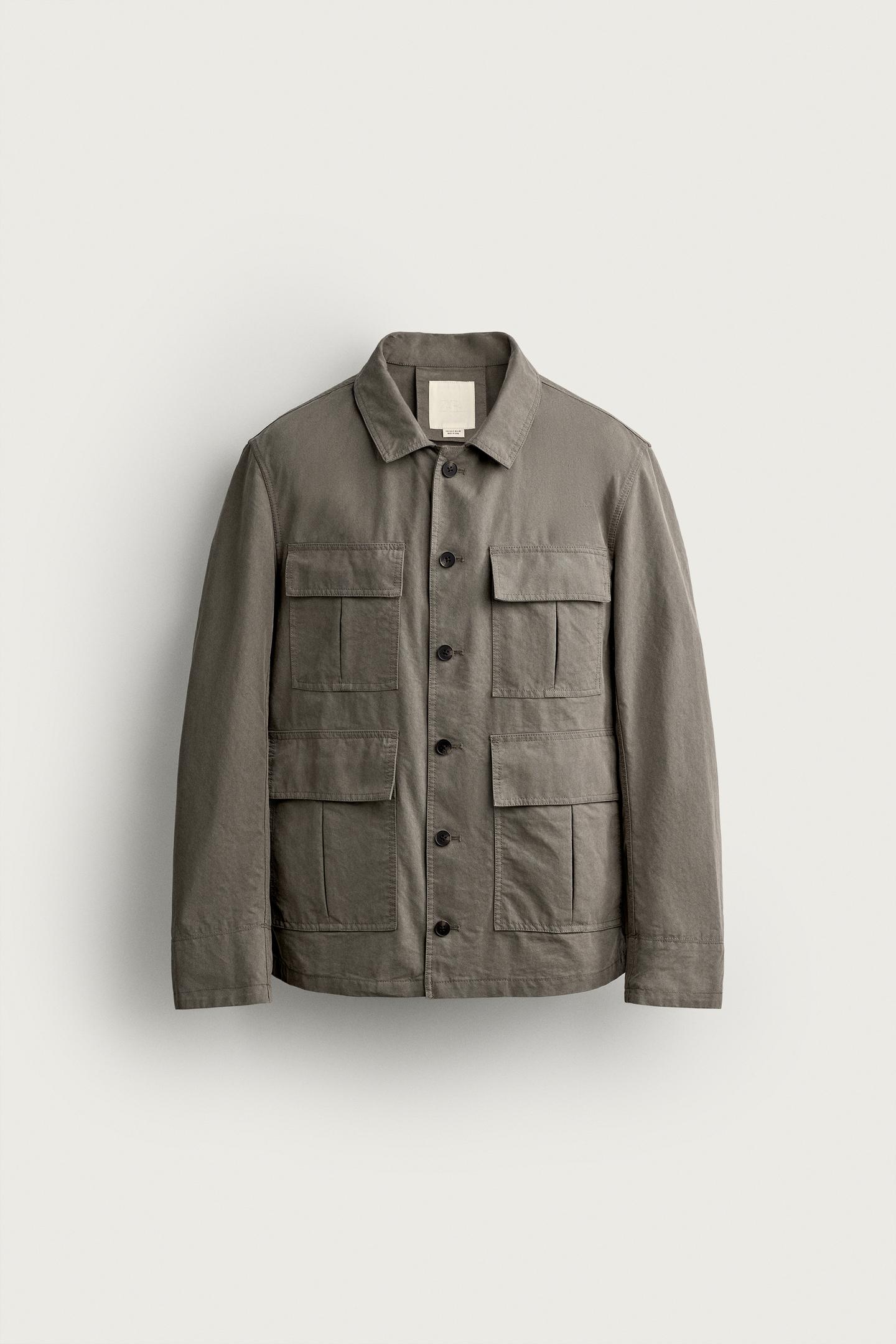 Мужская куртка Zara Relaxed Fit Utility Pocket, цвет: Норковый — фото 8
