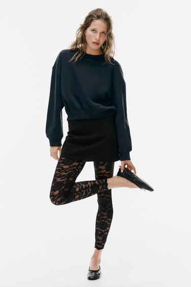 Zara LACE LEGGINGS - Black