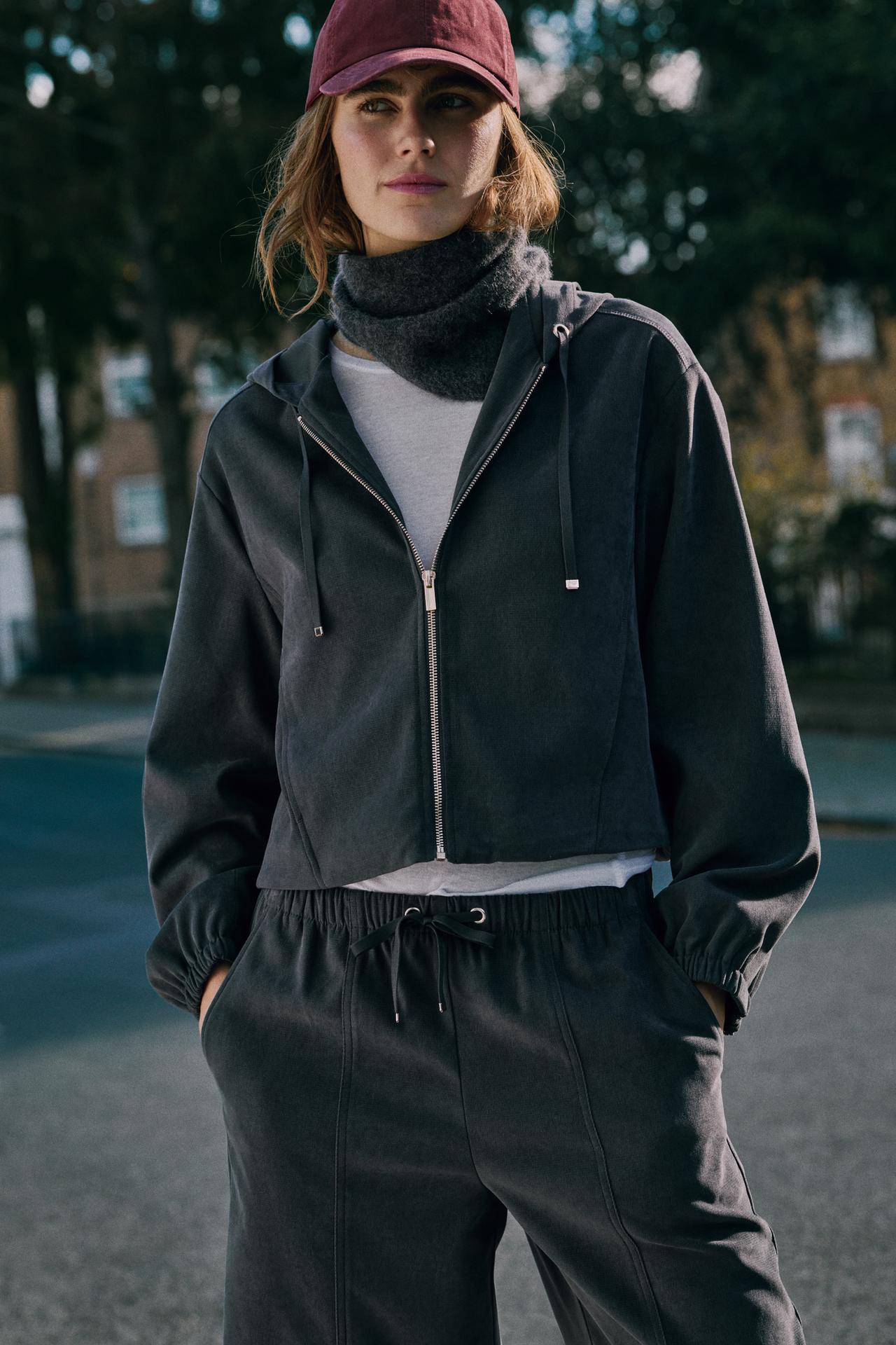 HOODED BOMBER JACKET — Anthracite grey