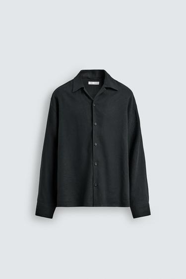 RELAXED FIT LINEN/VISCOSE SHIRT - Black by Zara