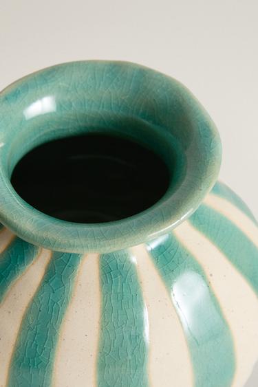 IRREGULAR DECORATIVE CERAMIC VASE — white/turquoise 2