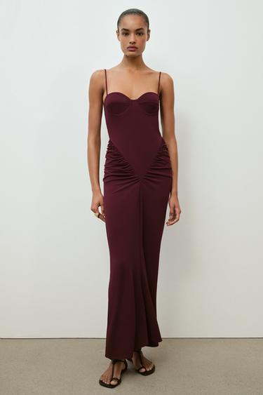 DRAPED CORSETRY-INSPIRED DRESS - Burgundy by Zara