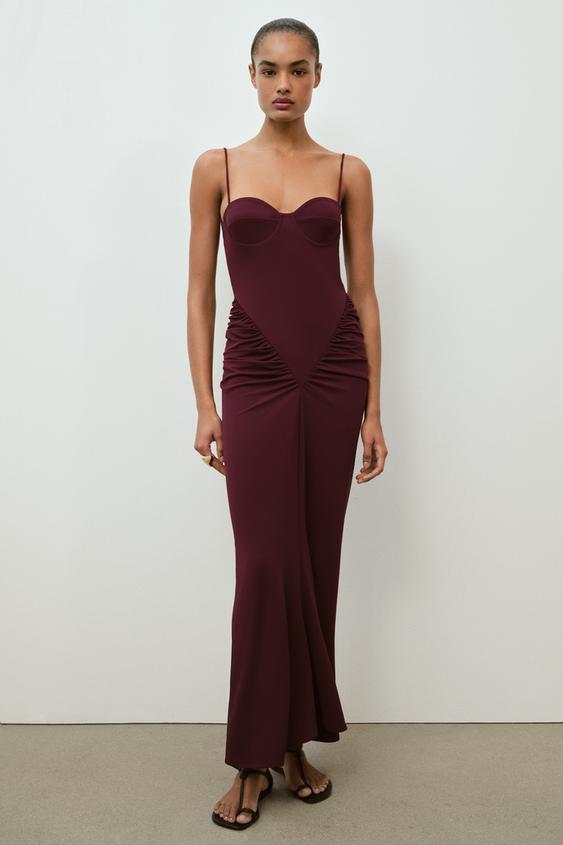 DRAPED BUSTIER DRESS - Burgundy | ZARA United States DRAPED BUSTIER DRESS - Burgundy | ZARA United States