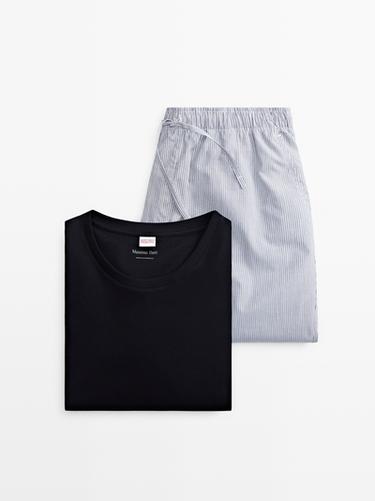 Zara 100% cotton striped pyjamas with long sleeve T-shirt - Blue