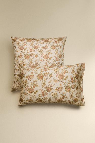 FEDERA DA GUANCIALE IN SATIN A FIORI - Beige di Zara