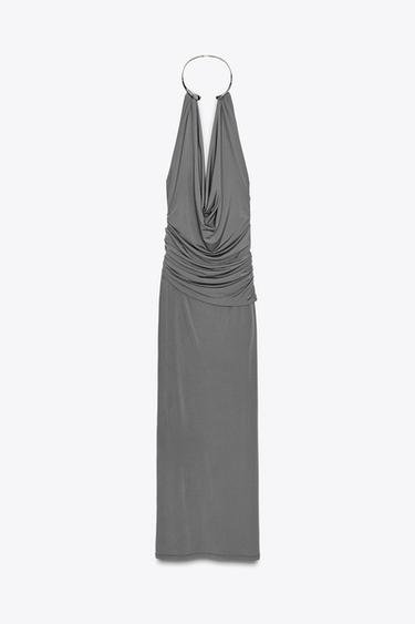 LONG DRESS WITH JEWEL COLLAR - Grey by Zara - Image 6