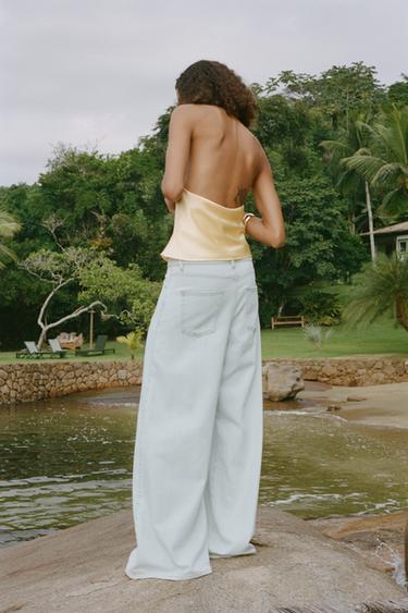 TOP HALTER SATINÉ - Jaune de Zara - Image 2