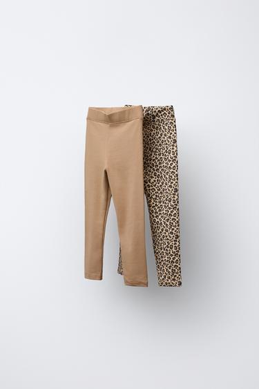 TWO-PACK OF PLAIN AND PRINTED LEGGINGS - camel by Zara