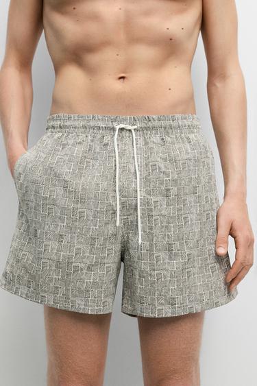 Zara Printed swimming trunks - Khaki - Image 0