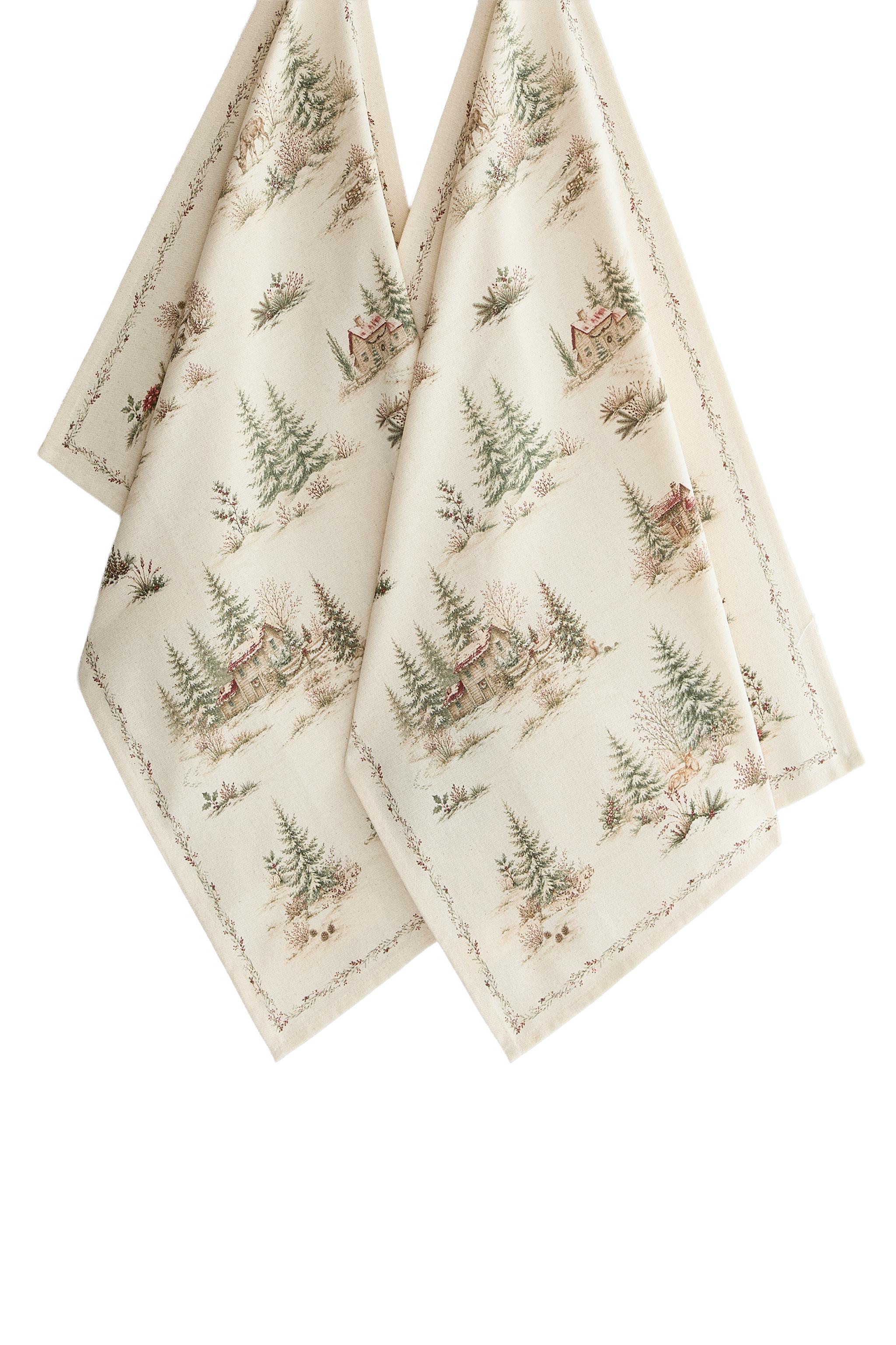 CHRISTMAS TOILE KITCHEN TEA TOWELS (PACK OF 2) - Green | ZARA
