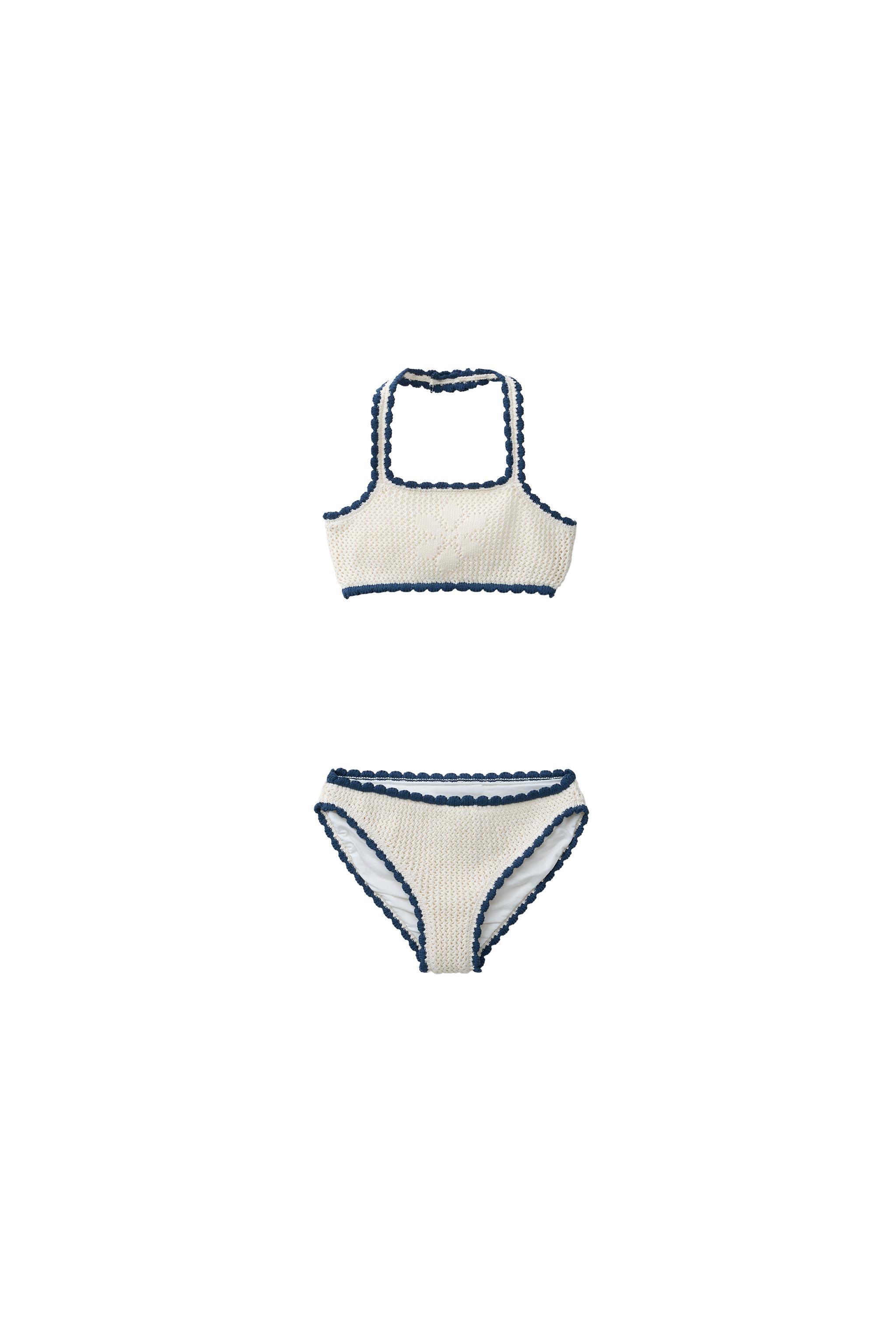 BIKINI CROȘET CU FLOARE 6-14 ANI - Ecru / Albastru | ZARA România