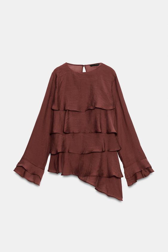 CAMISA VOLANTES ASIMÉTRICO - Teja de Zara - Imagen 0