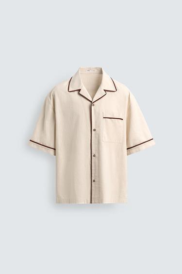 قميص RELAXED FIT بأشرطة متباينة - خَام by Zara